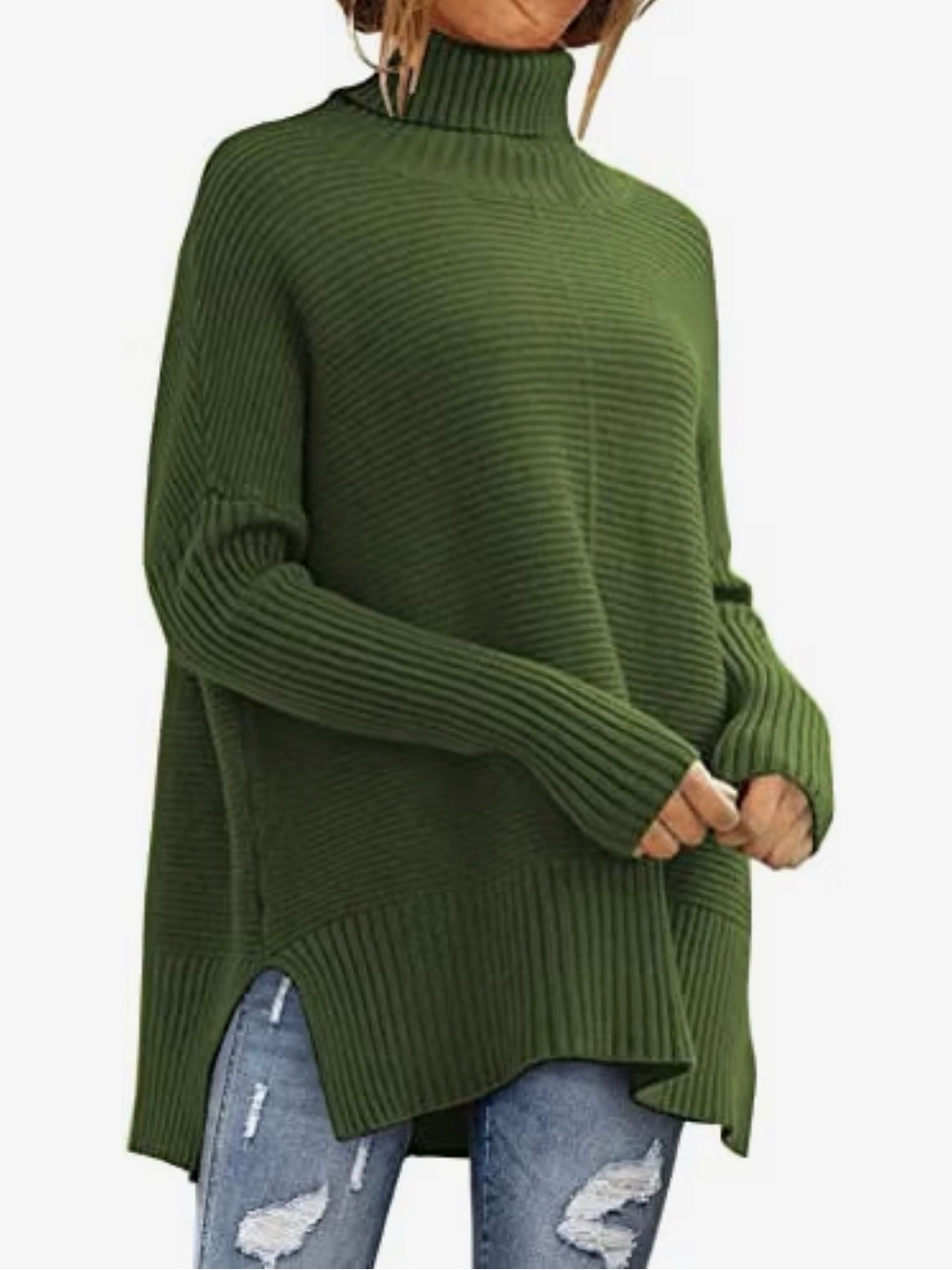 Lillusory Cozy Cowl Neck Sweater in Army Green